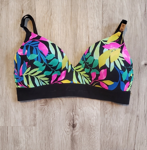 34C PINK VS Where Everywere Wireless Lightly Lined Bright Leaf Print Bra NWOT - Picture 4 of 7